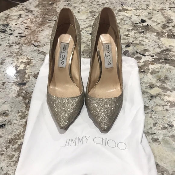 Jimmy Choo Shoes - 🎉 HP 🎉 Jimmy Choo | Champagne Glitter Pointy Toe Stiletto High Heels Size 39.5